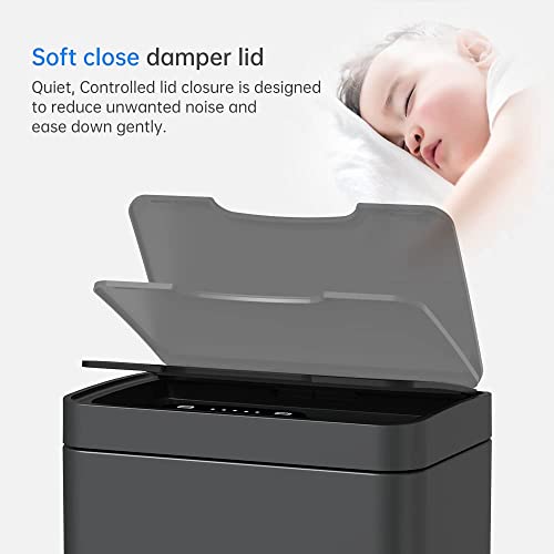 Image of Mbillion 15 Gallon Touchless Motion Sensor Trash Can | Rectangular grey smart garbage can with lid, automatic touchless design for kitchen, bedroom, home & office use