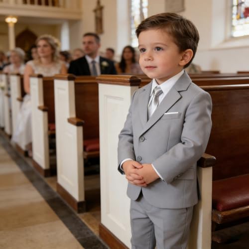 Image of Baby Boy Formal Suit for Toddler Infant Tuxedo Dress Suits | Little Gentleman, Wedding Ring Bearer Outfit, Vest Pants Long-Sleeve Shirt Tie, Birthday Party Christmas Prom, Classic