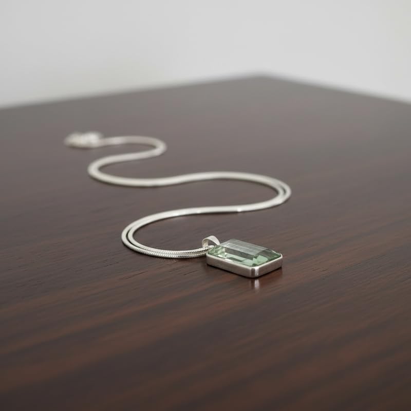 Collier pendentif quartz vert naturel pierre rectangulaire facettée - 5