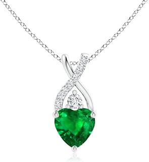 Angara Natural Solitaire Heart Emerald Pendant/Necklace with Twisted Diamond Bale in Sterling Silver/14K Solid Gold/Platin...