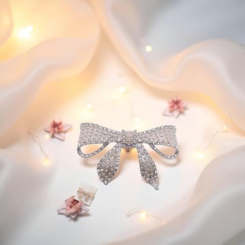 Pinzas para el cabello con moño plateado, perlas y strass brillantes para mujeres y niñas miniatura 3
