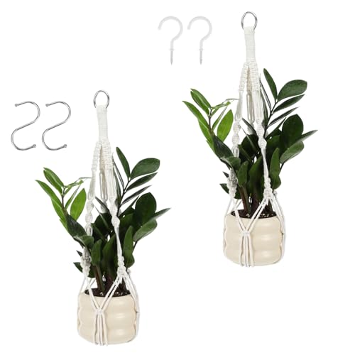2 Stück Makramee Blumenampel,Hängetopf Blumenampel Hängend Innen Pflanzenhänger Blumentopf Hängend Hängetopf für Pflanzen mit Eisenring Hängeampel Hängekorb für Innen Außen Garten Balkon Fenster(50cm)
