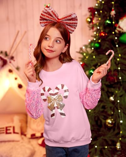 Image of BesserBay Girls Christmas Sequin Shirt Patchwork Long Sleeve Crop Tops 6-14 Years