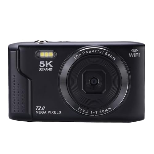 Kamera Cyfrowa 5K 72MP 16x Zoom 2,8 Cala Ekranu LCD Kamera Wi -Fi dla Fotografii Podróży (BLACK)