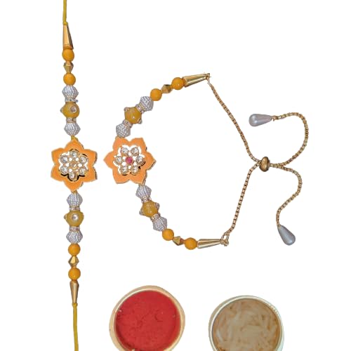 GIFT JAIPUR Bhaiya Bhabhi Pair Rakhi set of 2 (BB-41) Kundan Lumba Bracelet Couple Rakhi with roli chawal & Raksha bandhan greeting card for bhai brother sister in law (BB-41) (B0CDHDTXYW) Amazon Price History, Amazon Price Tracker