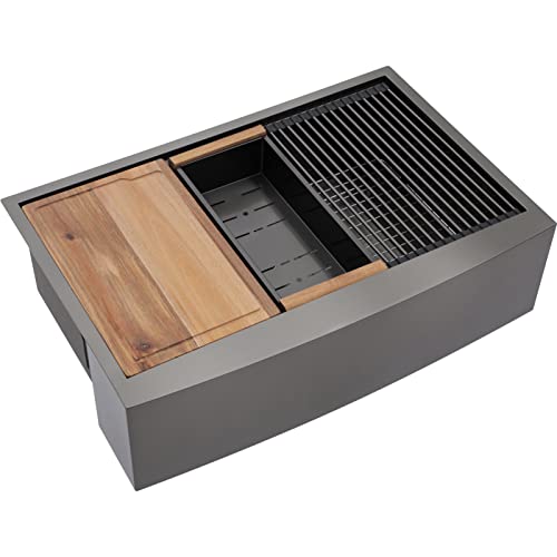 Couoko 33 schwarze Edelstahl-Spüle, 83 x 55 cm, Bauernhaus-Lege, Küchenspüle, Arbeitsplatz, 18 Gauge, Rotguss, Schwarz Cover