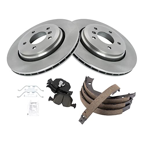 Image of TRQ Rear Brake Pad and Rotor Set Ceramic Parking Brake Shoes Compatible with 2001-2006 BMW 330Ci 2001-2005 330i 330xi