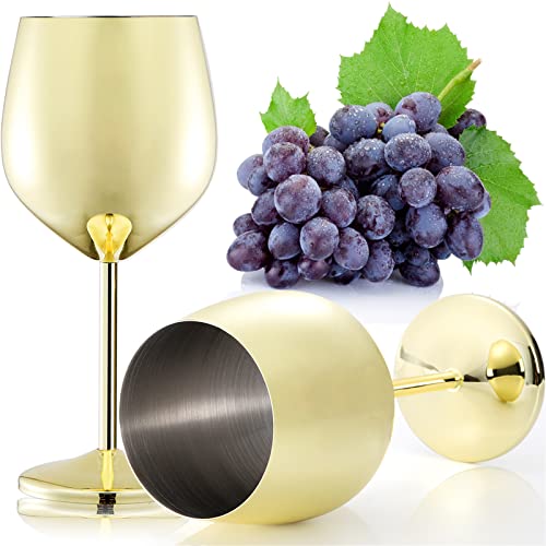 Deayou 2 Pack Stainless Steel Wine Glasses, 17 Oz Unbreakable Stemmed Wine Glass, Gold Steel Shatterproof Wine Goblet, Portable Metal Drinkware For Pool, Champagne, Cocktail, Indoor Outdoor, Party #TOP21