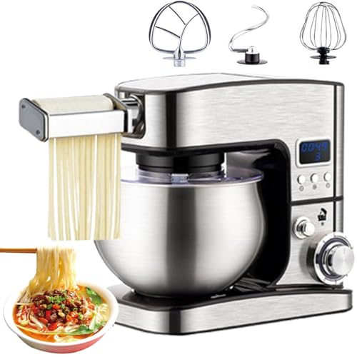 3-in-1 Mixers For Baking,5L Food Mixers For Baking With Bowl, Led Display,3 Types Of Mixers, 6 Speed Control Stainless Steel Food Mixer,with Dough Hook, Stirring Paddle & Egg Cage Rough noodles