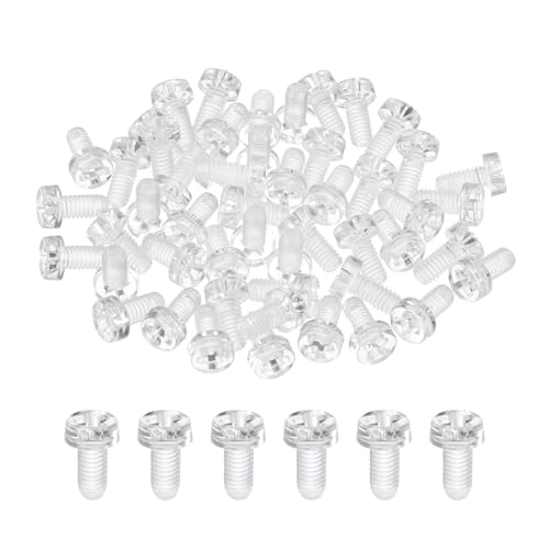 MECCANIXITY 60Pcs Clear Acrylic Screws, M4x8mm PC Plastic Phillips Round Head Screw Metric Coarse Thread Bolts for Machine Accessories, Transparent