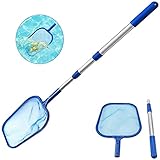 Aongch Pool Skimmer Net with 17-41 inch Telescopic Pole Leaf Skimmer Fine Mesh Rake Net for Easily...