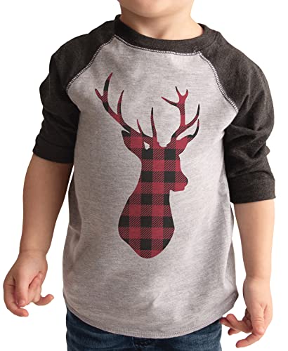 7 ate 9 Apparel Kids Christmas Plaid Deer Raglan Tee Shirt Grey
