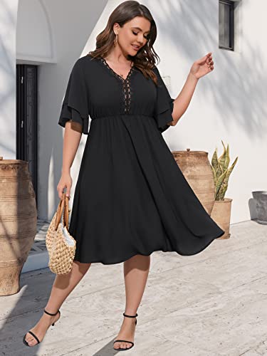 Scomchic Sexy Black Dress For Women Lace V Neck Plus Size Cocktail Formal Casual Party Wedding Guest Dresses 2Xl #TOP6