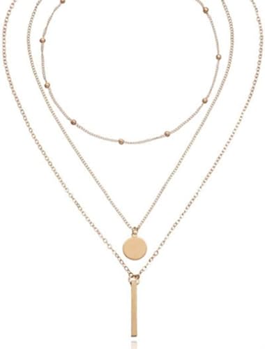 Miniatura 7 de fxmimior Gargantilla bohemia en capas de oro delicado con dije de lentejuelas de 3 niveles collar de joyería de cadena larga para mujeres y niñas