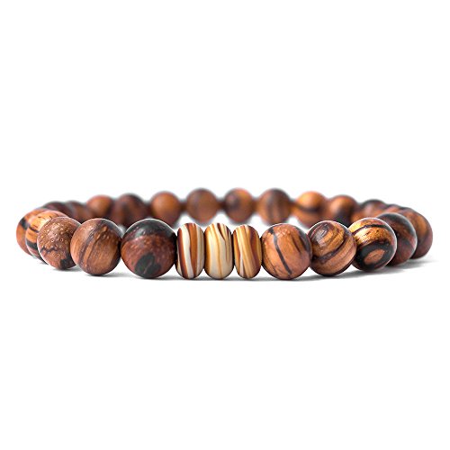 Live Allure Handmade Natural Tibetan Mala Wood Bead Bracelet - Bangle Wrist Jewelry for Men and Women - Designed (Brown Wood)