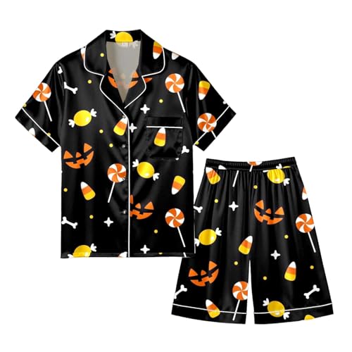 Pijama de hombre de Halloween cómodo con botones conjunto corto homewear