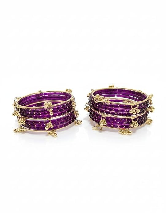 Image of Kashmiri Ghangharoo Glass Bangle Set for Women| Light Weight Bangles | Traditional Transparent Fancy Glass Chudi Set for Wedding, Party(Set Of 18)