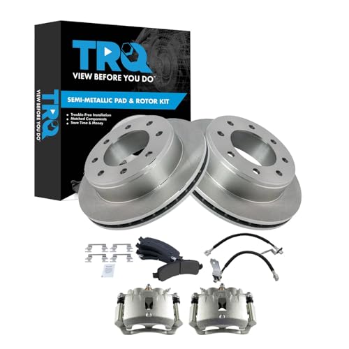 Image of TRQ Rear Brake Pad & Rotor Kit Semi-Metallic Compatible with 2005-2013 Chevrolet Express 3500 2005-2012 GMC Savana 3500