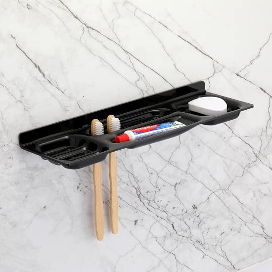 Prushti FashionPrushti 4 in 1 Multipurpose Acrylic Unbreakable Soap Dish Tooth Brush Holder Home Acrylic Bathroom Faucets Accessories 4 in 1 Acrylic Wall Soap Holder (Pack of 1) (Black)