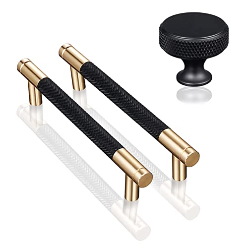 Gtkhaappy 12-Pack (6.2'' Total Length) Cabinet Handles Modern Cabinet Pulls (5" Hole Center) & 6-Pack Cabinet Knobs Black Knurled Drawer Dresser Knobs #TOP10
