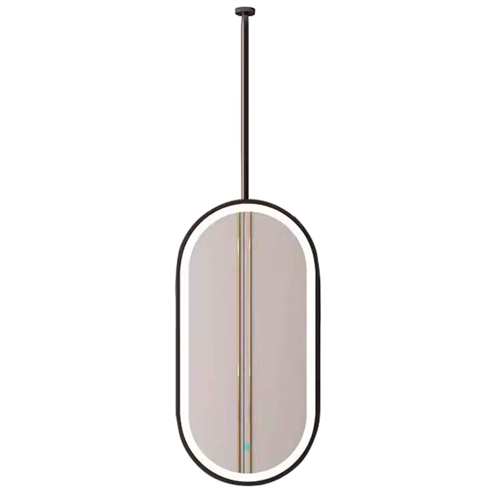 FGXHHS Ceiling Mounted Oval LED Makeup Vanity Mirror Black Metal Frame s, Suspended Mirror(40cmx70cm)