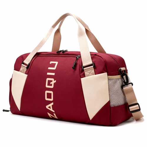 Bolsa de Viagem e Academia Mala de Mão com Área Molhada Compartimento para Tênis Alça Ajustável Ideal para Avião Academia Praia e Fim de Semana (Marsala)