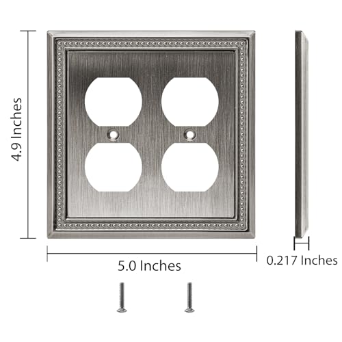 Image of Henne Bery Sunken Pearls Heavy Duty Decorative Wall Plate Switch Plate Outlet Cover (Double Duplex, Heirloom Silver)