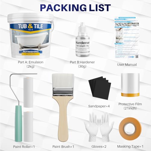 IRONABLE Tub and Tile Paint Refinishing Kit, 70oz Bathtub Refinishing Kit with Tools, DIY Tub Paint White for Bathtub, Shower, Kitchen Countertop, Porcelain, Easy to Cover & Low Odor by IRONABLE - Image 2