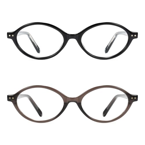 Image of Slocyclub 2pack Oval Blue Light Blocking Glasses for Women Men, Small 90s Retro Oval Frame Bluelight Glasses for Gaming /Computer /Screen(Black and Crystal Smoky Brown)