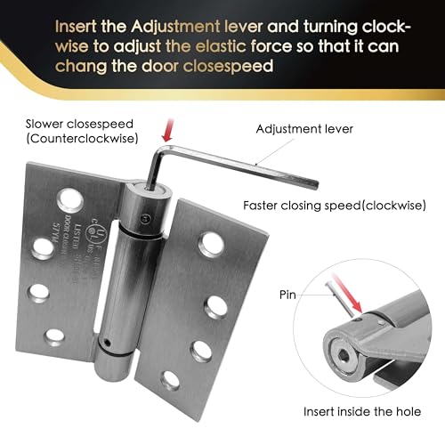 JELOSTONE 3 Pack - 4.0"x4.0" Self Closing Reversible Door Hinge - Heavy Duty Commercial Spring Door Hinge - UL Listed with Complete Installation Hardware (Satin Chrome), JS-3SP2 by JELOSTONE - Image 3