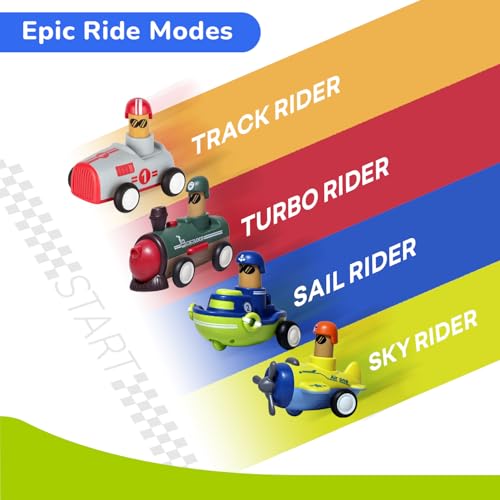Image of R for Rabbit Orapple Rider Push and Play Mini Toy Car Set for Kids | Non-Toxic BPA Free 4 Pcs Combo of Toy Racing Car, Train, Aero Plane & Speed Boat (Multi 2)