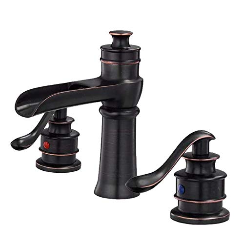 Up To 40% OFF BATHLAVISH Oil Rubbed Bronze Bathroom Faucet 3 Hole Waterfall for Sink Widespread 2 Handles 8-16 Inch Faucets Commercial Supply Line Lead-Free