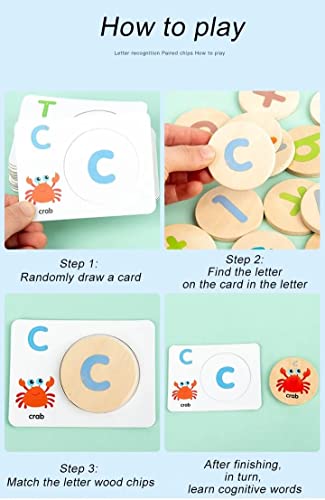 Image of PLUSPOINT Wooden Letters Matching Game with Flash Card Cognitive Words Round Blocks Children Wooden Interactive Learning Early Educational Toys for Kids 3-8 Years (Words Game)