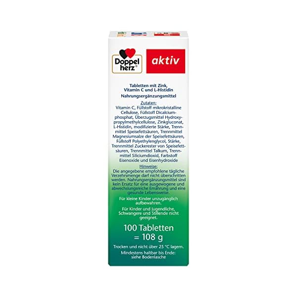 Doppelherz Zink + Histidin DEPOT – Mit 15 mg Zink als Beitrag für die normale Funktion des Immunsystems und für den Erhalt normaler Haut – 100 Tabletten – Bild 5