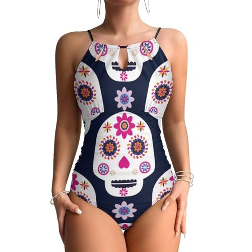 Maillot de bain une pièce effet ventre plat avec motif crâne à fleurs