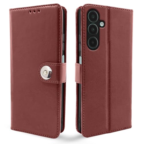 Image of Pikkme Flip Cover Leather Finish | Inside TPU with Card Pockets | Wallet Stand and Shock Proof | Complete Protection Button Flip Case for Samsung Galaxy A16 5G(Brown)
