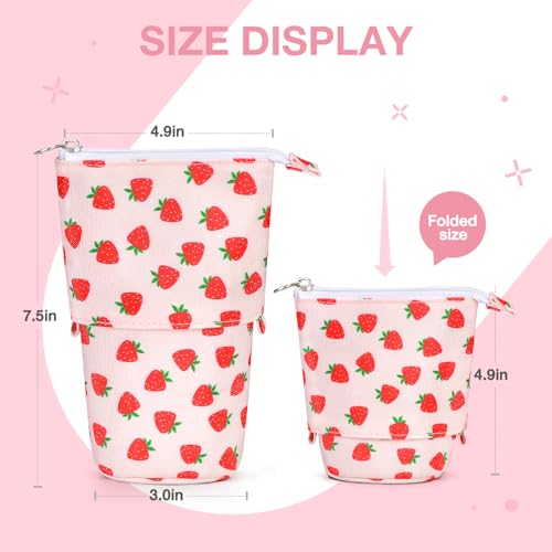 Image of Cute Standing Pencil Case Pen Holder for Kids, Pop Up Stand UP Bubble Tea Pen Organizer Kawaii Stationary for Christmas Holiday New Year Office (Strawberry)