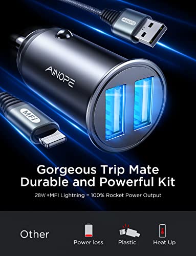 Ainope Iphone Car Charger 24W Usb Car Charger Adapter Fast Charging Cigarette Lighter Usb Charger With Lightning Cable For Apple Iphone 13/12 Mini/11/Xs/Xr/X/8 Plus/7/6S/5/Ipad #TOP2