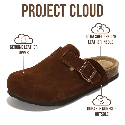 Image of Project Cloud 100% Genuine Leather Footbed Clogs for Women - Memory Foam Arch Support Slippers for Women - Trendy Slip-ons Women's Mules & Clogs Sandals