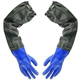 Wiratca 27.2' Long Rubber Gloves, Heavy Duty Chemical Resistant Gloves for Acid Work, Waterproof PVC Material for Durable & Flexible(Blue)