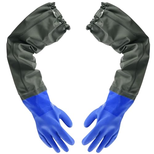 Wiratca 27.2 Long Rubber Gloves Heavy Duty Chemical Resistant Gloves for Acid Work Waterproof PVC Material for Durable & Flexible(Blue)