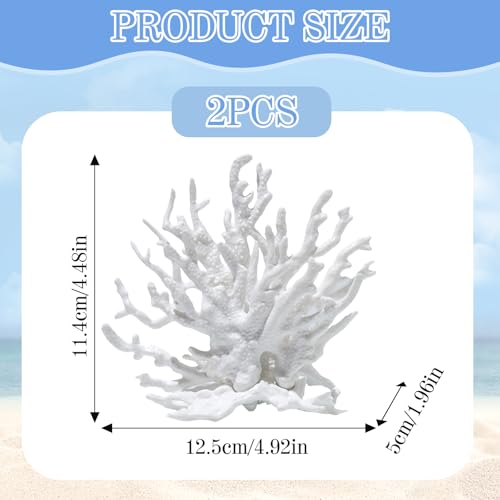 MUYAPAY 2 Stück Gefälschte Korallen Deko Riff Ornament Harz Mini Coral Pflanze Fischglas Landschaft Sgestaltung Zweigform Garnelen Versteck Aquarium Dekoration Wasserlandschaft Decor Mikromodell(Weiß)