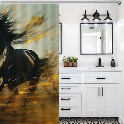 Rideau de douche cheval grand format polyester lavable salle de bains