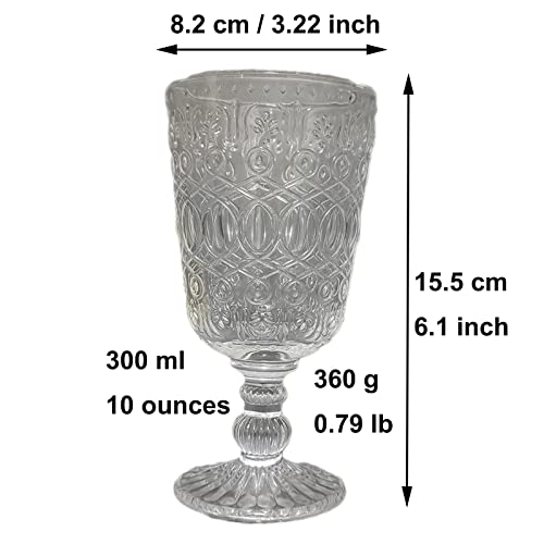 Clear Goblet Wine Glasses Set Of 6 Vintage Style Pressed Water Drinking Glass Goblet 10 Ounces For Holidays New Year Christmas Wedding Party #TOP5