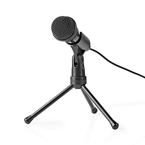 Ex-Pro 3.5mm Microphone, Wired Condenser Mic with On/Off Button and Adjustable Tripod Stand, Plug and Play, for Voice Call Podcast Streaming PC Laptop Desktop Computer