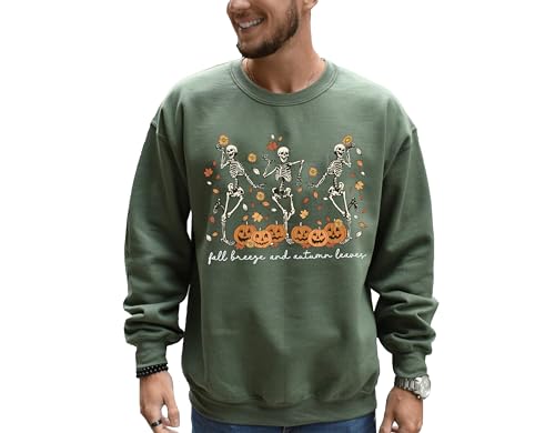 Fall Breeze And Autumn Leaves Skeleton Dancing Halloween Sweatshirt Premium Quality Top Crew Neck Tee Funny Sweater2