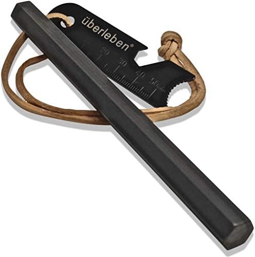 überleben Hexå Fire Starter | 1/2” Thick Hexagon Bushcraft Fire Steel | 3” or 6” Lengths | 20,000 Strikes | Survival Ferro Rod | Multi-Tool Striker & Full Grain Leather Lanyard