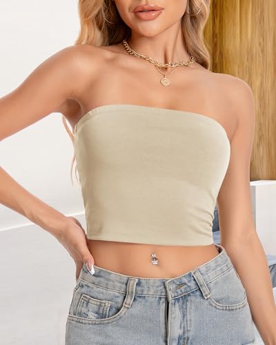 Image of Summer Tube Tops Basic Crop Tops for Women Strapless Tank Bandeau Shirts | Double Layer,Slim Fitted Soft,Cute Y2K Backless,Sexy Going Out,Tight Basic Fashion Clothing 2026