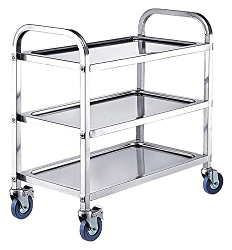 Carro de té de acero inoxidable de 3 niveles, carrito de servicio móvil, carrito de almacenamiento rodante para postres, uso en hoteles y restaurantes, solución elegante y para servir