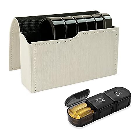 Hennaja Weekly Pill Organizers 3 Times A Day,Slide Open PU Leather Case Travel Pill Box 7 Day with Large Compartments for Vitamins,Medicine,Fish Oils,Supplements (1-White, 1 Pack) Cover